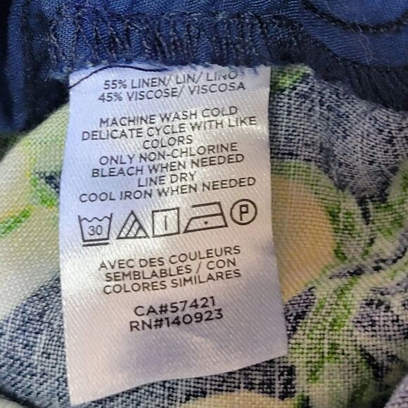 LOFT Lemon Print Linen Pants Size MP Cropped Ankle Wide Leg Pockets Novelty - Picture 9 of 9